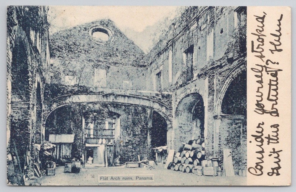 Vintage Panama Flat Arch Ruins Postcard Cristobal CZ Postmark 1910s