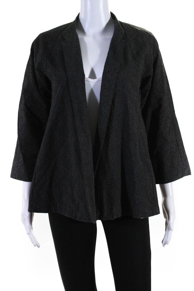 Eileen Fisher Womens Floral Embroidered Jacket Gray Cotton Size Extra Small LL19Free Shipping in US $100+ Orders | $6.95 Orders Below
