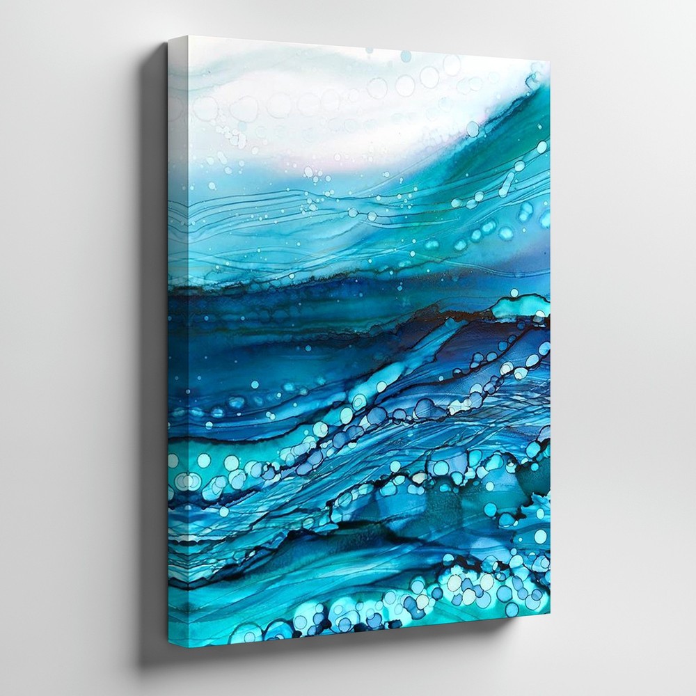 Abstract Blue Ocean Waves Canvas Art Coastal Wall Decor Modern Seascape Print