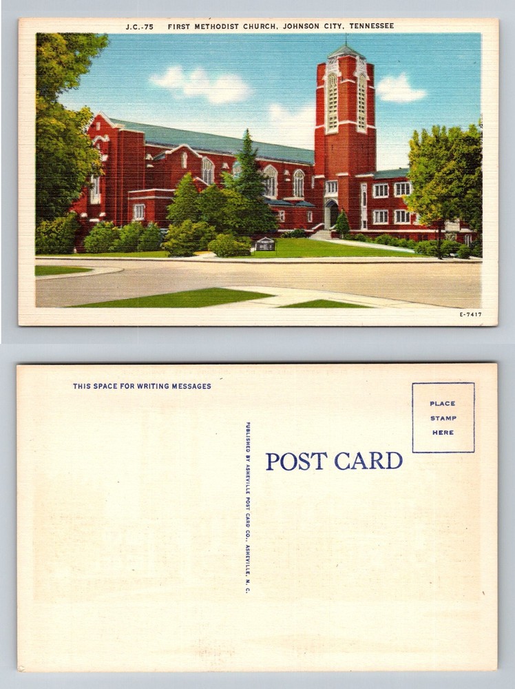 Johnson City TN-Tennessee, First Methodist Church Street View Vintage Postcard