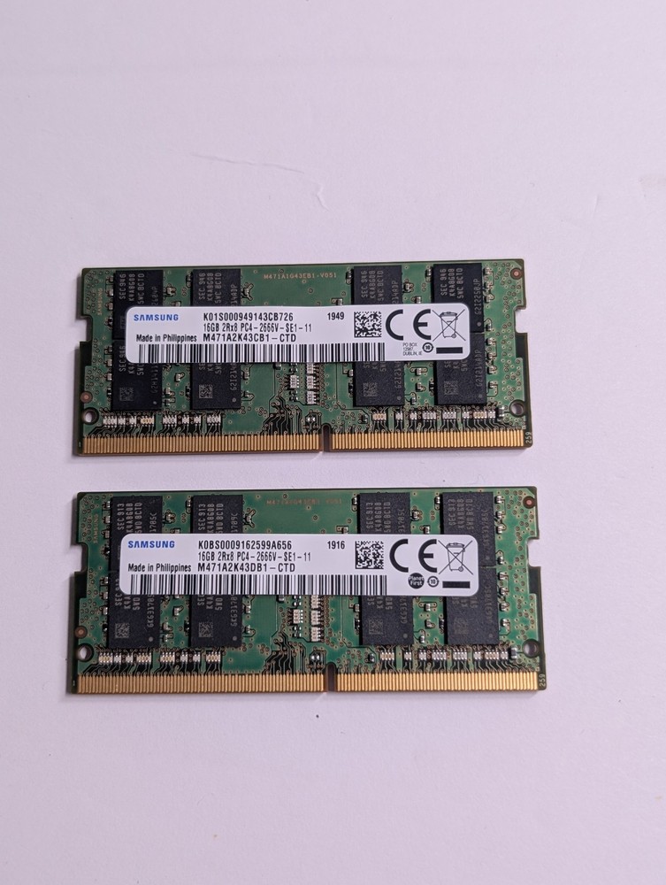 32GB (2 x 16GB) Samsung DDR4 2Rx8 PC4-2666V SODIMM PC4-21300 Laptop RAM Memory