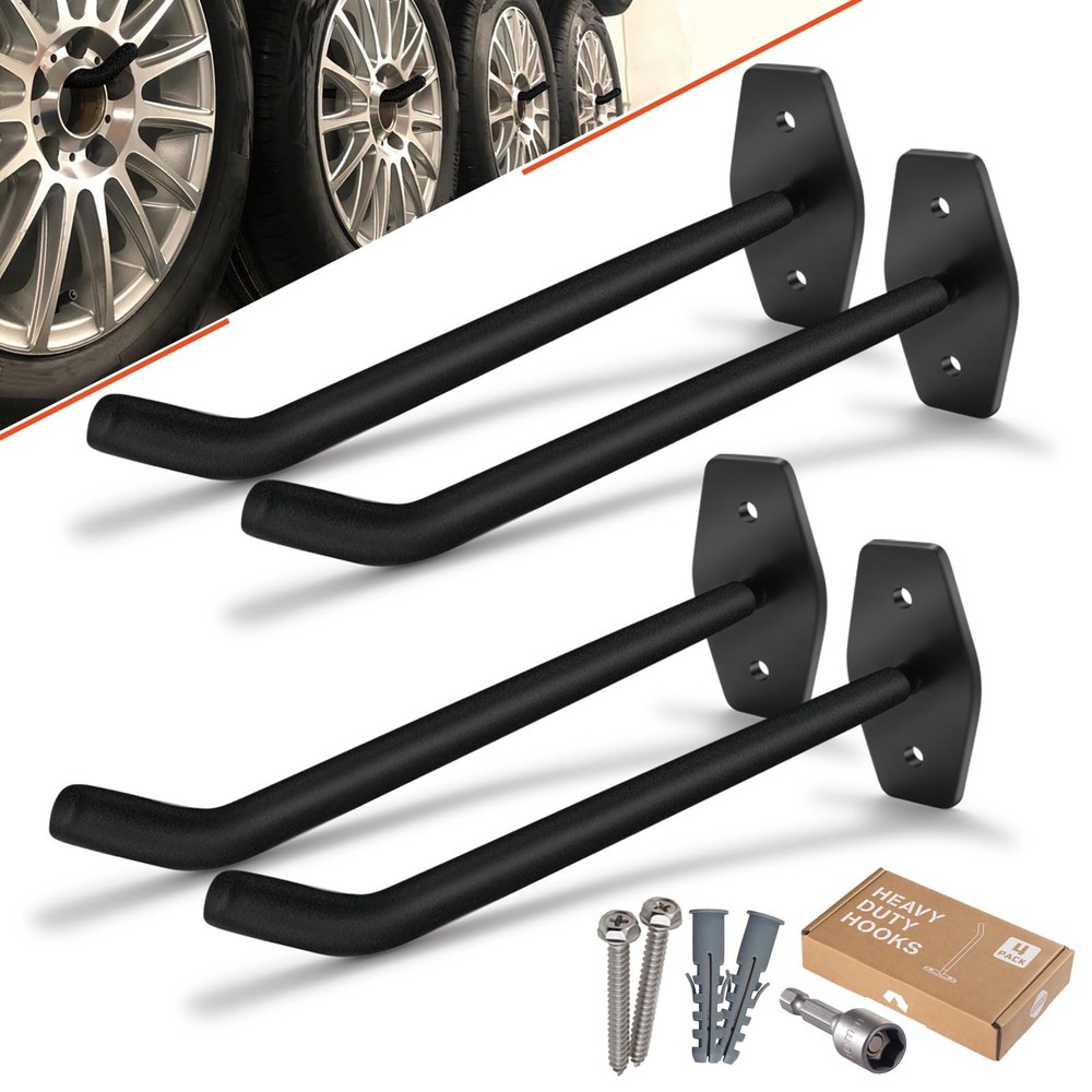 10-Inch Heavy Duty Garage Wall Mount Hooks for Tires Ladders Storage