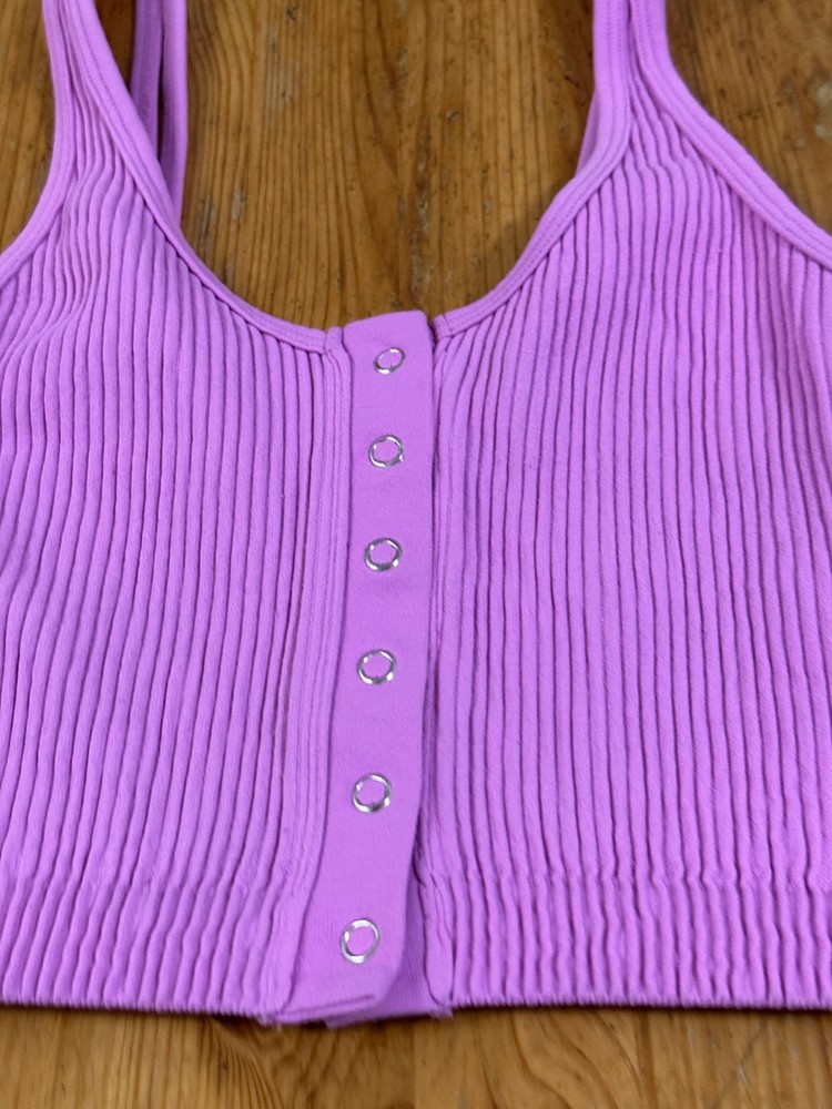 Aerie Women Ribbed Button Front Cropped Tank Top Pink S
