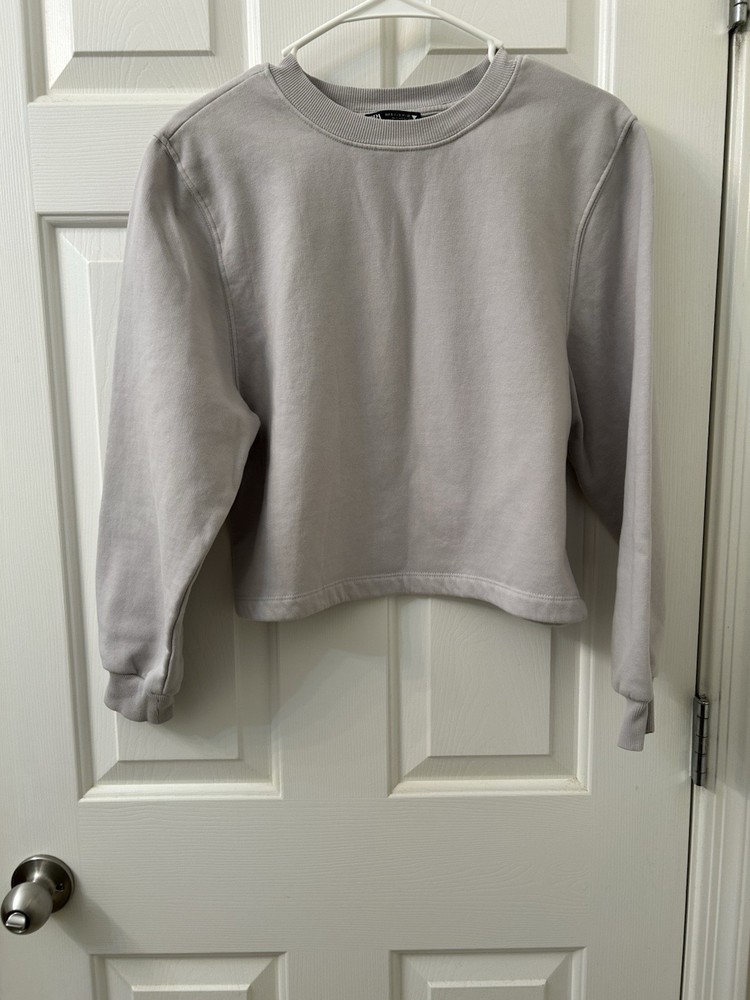 ZARA Women's Gray Pullover Sweatshirt Size S Regular Fit Crew Neck Long Sleeve