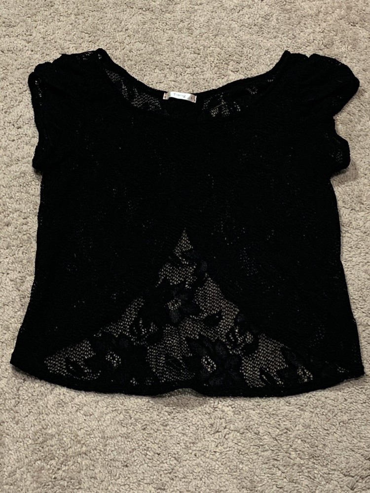 Timing Womens Sleeveless Shirt Size Large Black Open Knit Crocheted Top