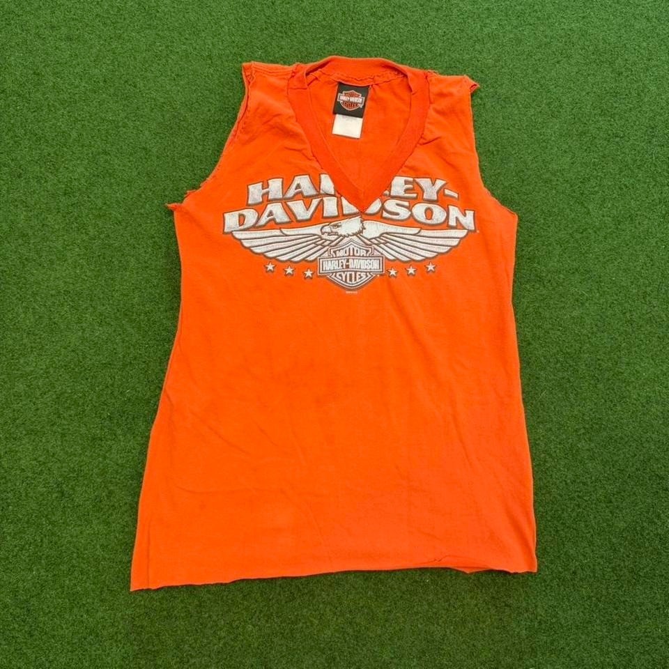 2000s cut off v-neck Harley Davidson cropped T-shirt distressed grunge tee
