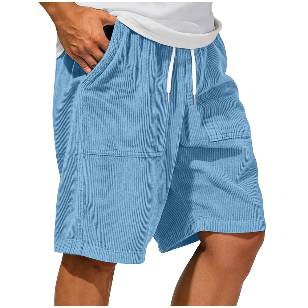 Mens Y2K Corduroy Shorts Streetwear Baggy Casual Vintage Lace Up Pocket