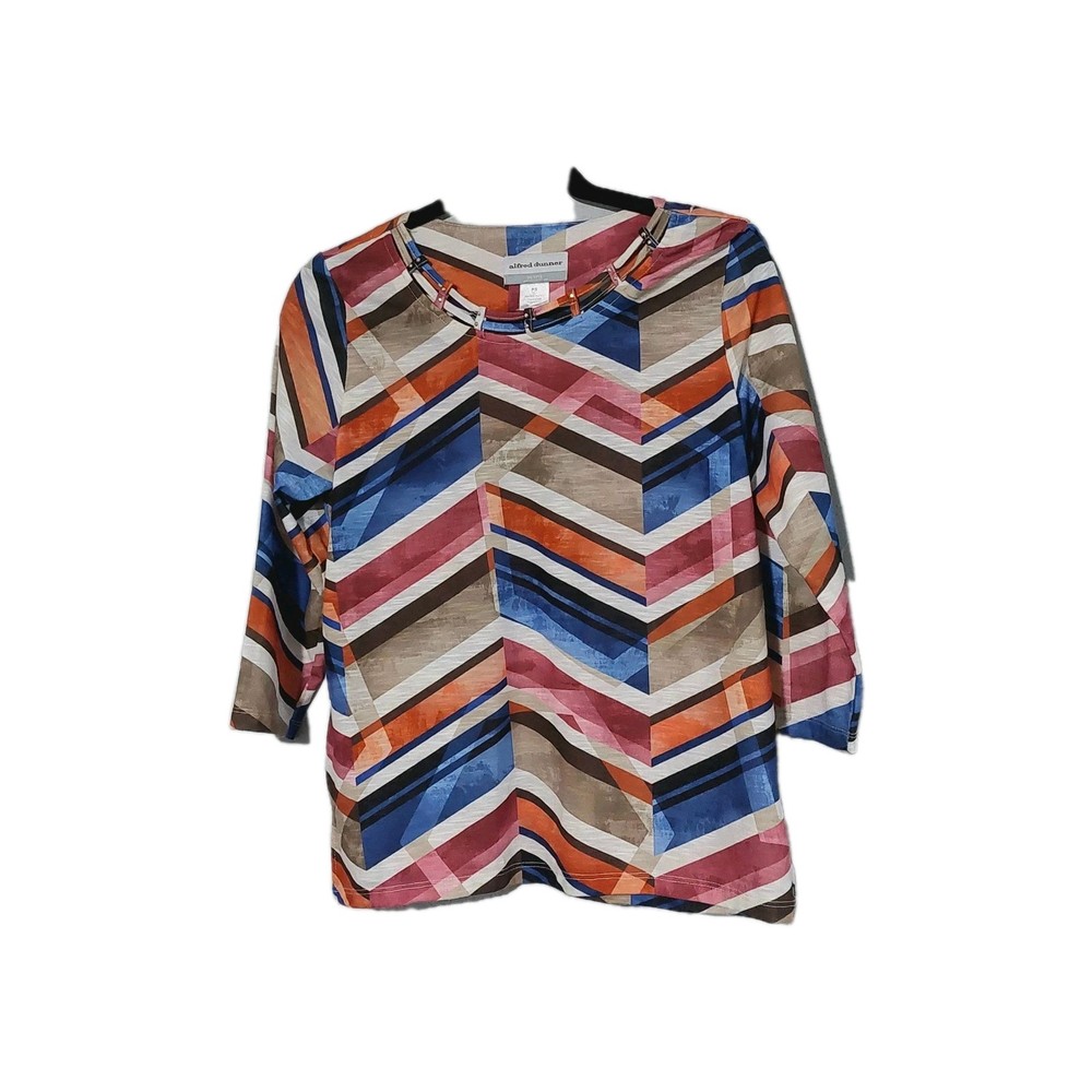 Women's Alfred Dunner PS  3/4 Slv Multicolor Abstract Geometric Print Shirt Top