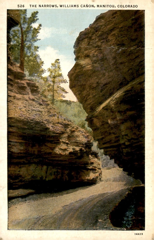 The Narrows, Williams Cañon, Manitou, Colorado - 1926 Postcard
