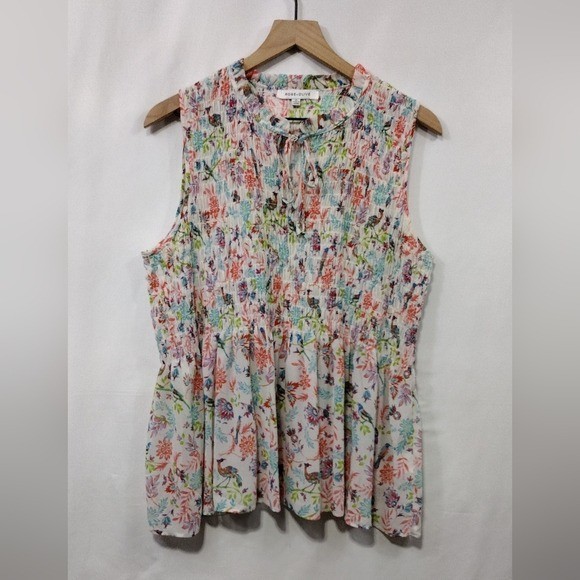 Rose + Olive Floral Sleeveless Blouse Womens XL Multicolor Cottagecore Artsy 90s