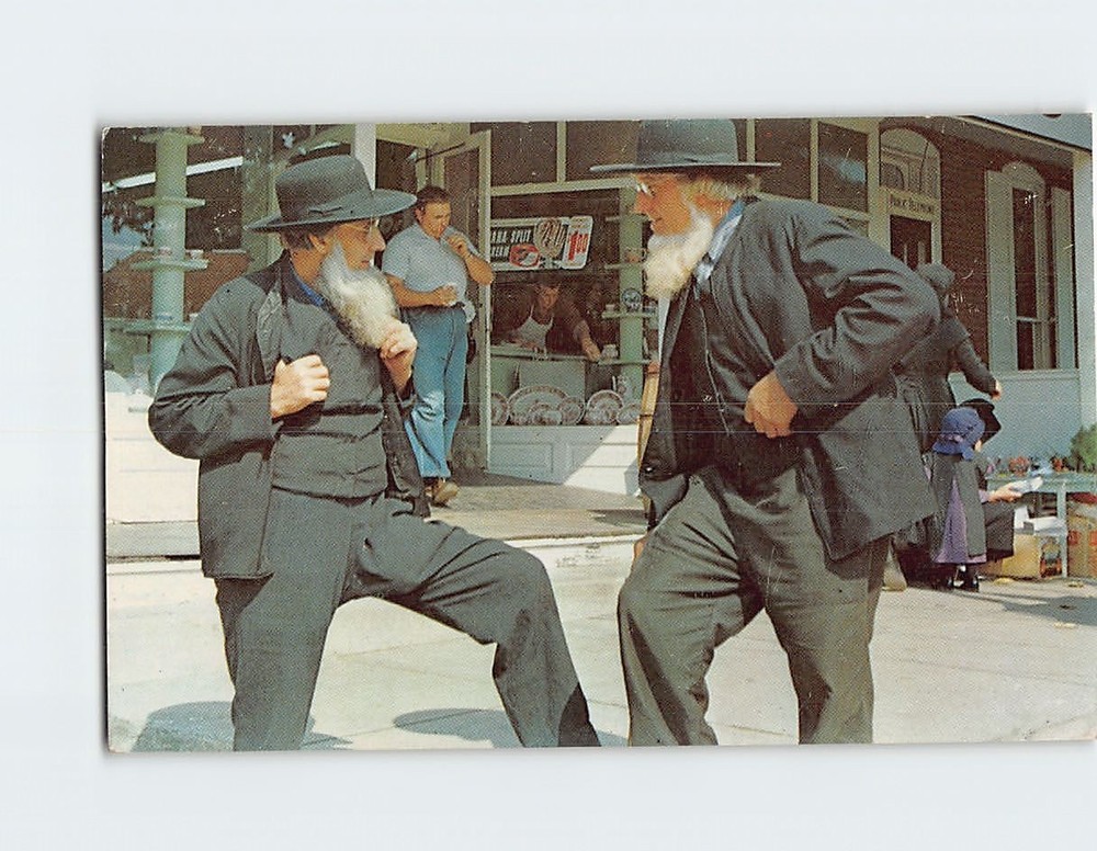 Postcard Two Amish Gentlemen Greetings From The Penna. Dutch Country PA USA