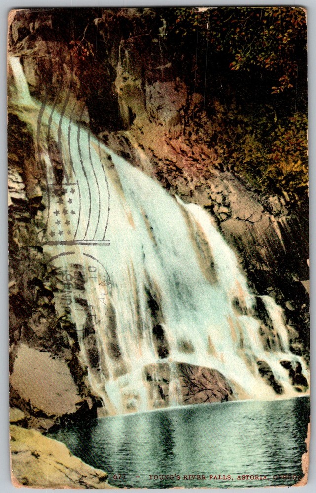Antique Postcard Youngs River Falls Waterfall Astoria, OR 1910s