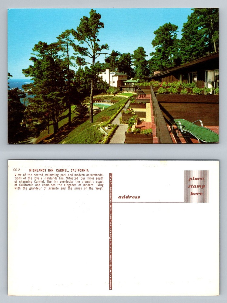 Carmel, CA-California, Highlands Inn Pool Gardens Coastal View Vintage Postcard