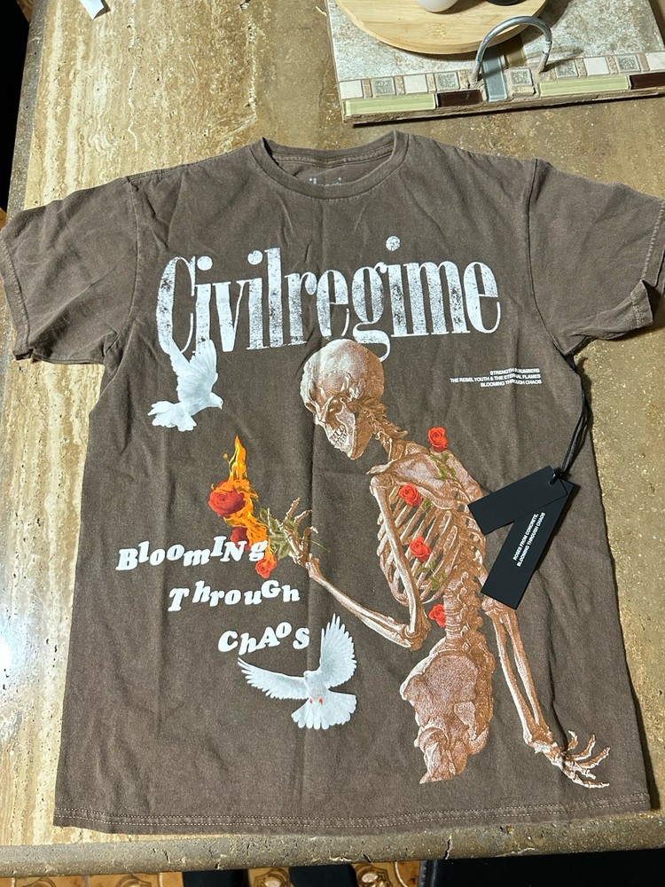 Civil Regime Men’s Small T Shirt Skeleton Blooming Through Chaos