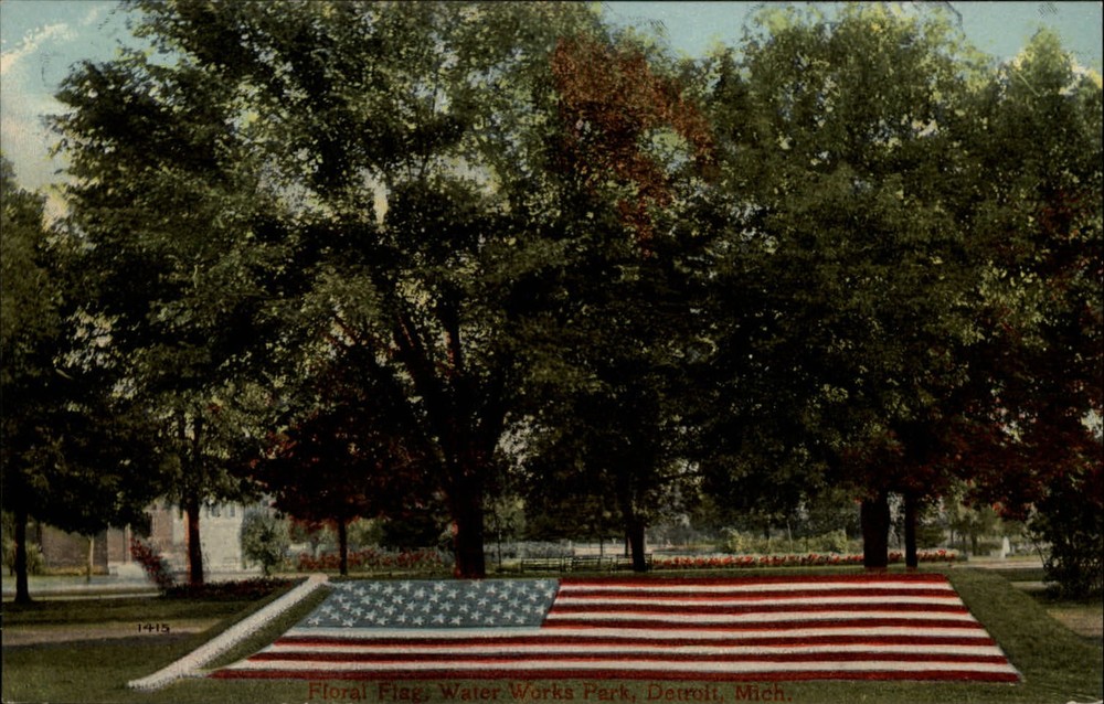 Floral Flag Water Works Park Detroit Michigan ~ vintage postcard