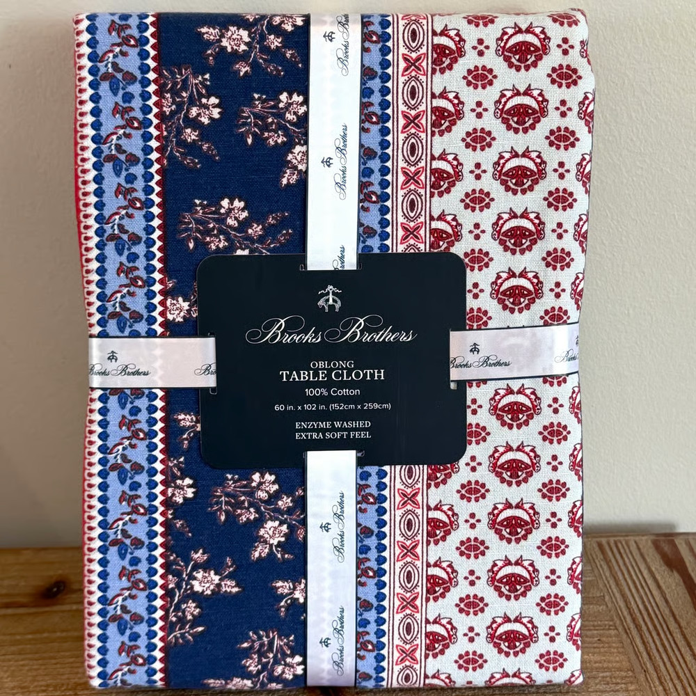Brooks Brothers AMERICANA Patchwork Red White & Blue TABLECLOTH 60x102 NWT