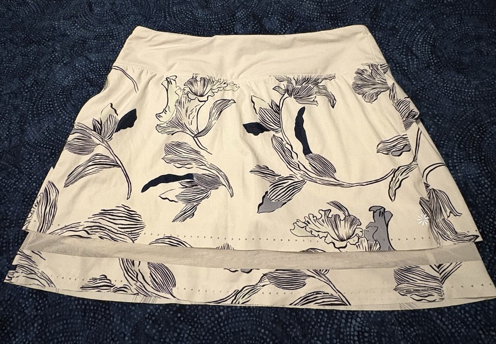 Athleta Women’s Pull-On Athletic Skort Floral White/Blue S Zip Pocket
