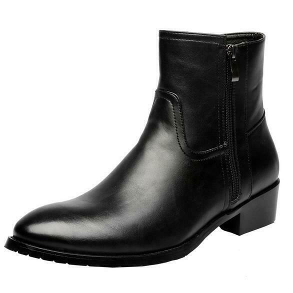 Mens Leather Formal Cuban Mid Heel Ankle Boots Pointed Toe Dress shoes