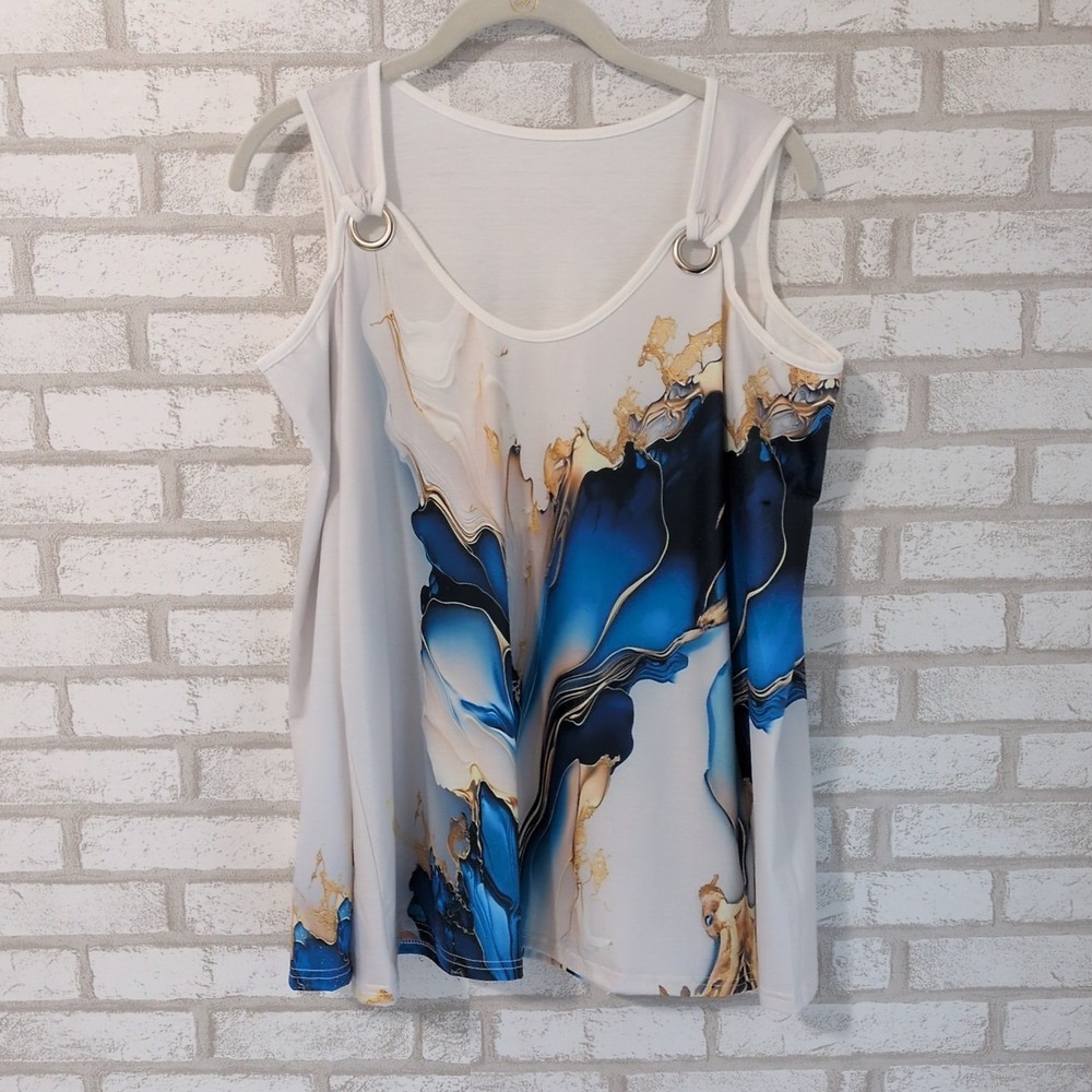 Marble Print Cold Shoulder Shirt Long Sleeve Size Medium