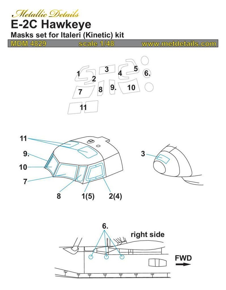 Metallic Details MDM4829 1:48 E-2C Hawkeye. Masks (Italeri, Kinetic) Paper model