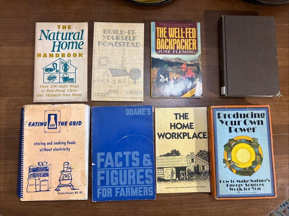 Vintage Off-Grid & Homesteading Book Lot: Farming, Power, Food & Natural Home