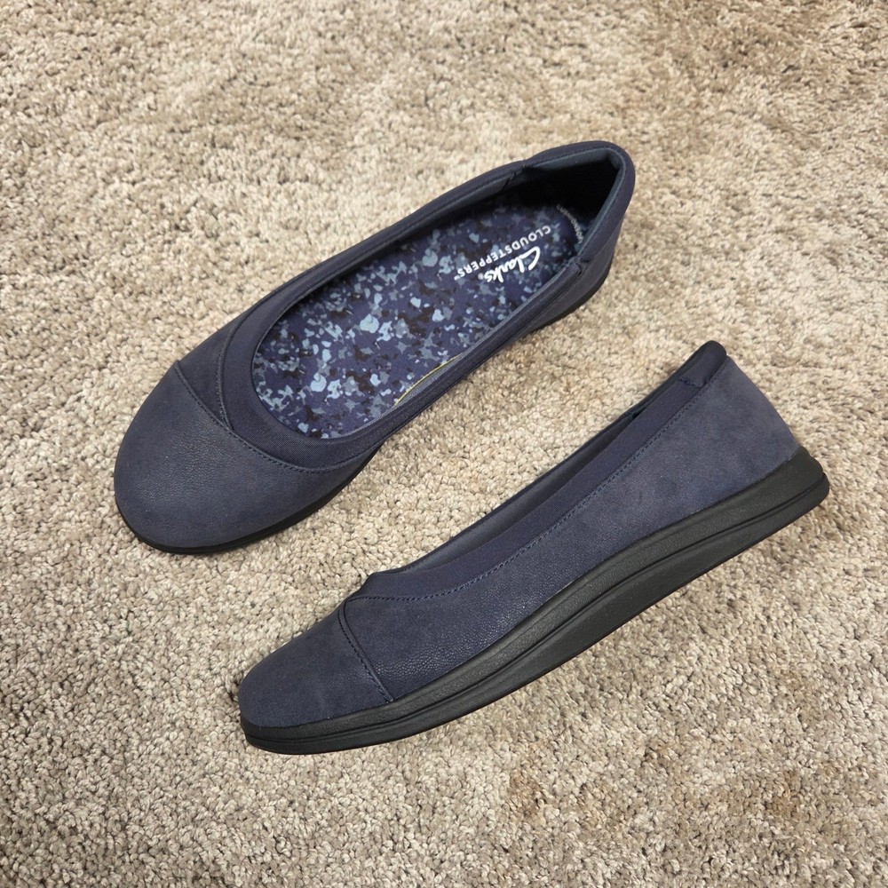Clarks Cloudsteppers Breeze Ayla Flats Women's 8M Navy Cushioned Comfort Shoes