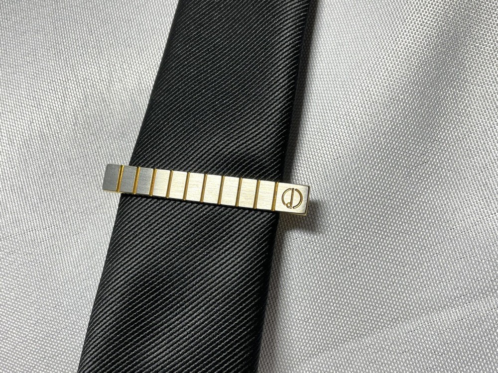 Auth Dunhill d stripe line tie pin tie clip tie bar gold & matte silver