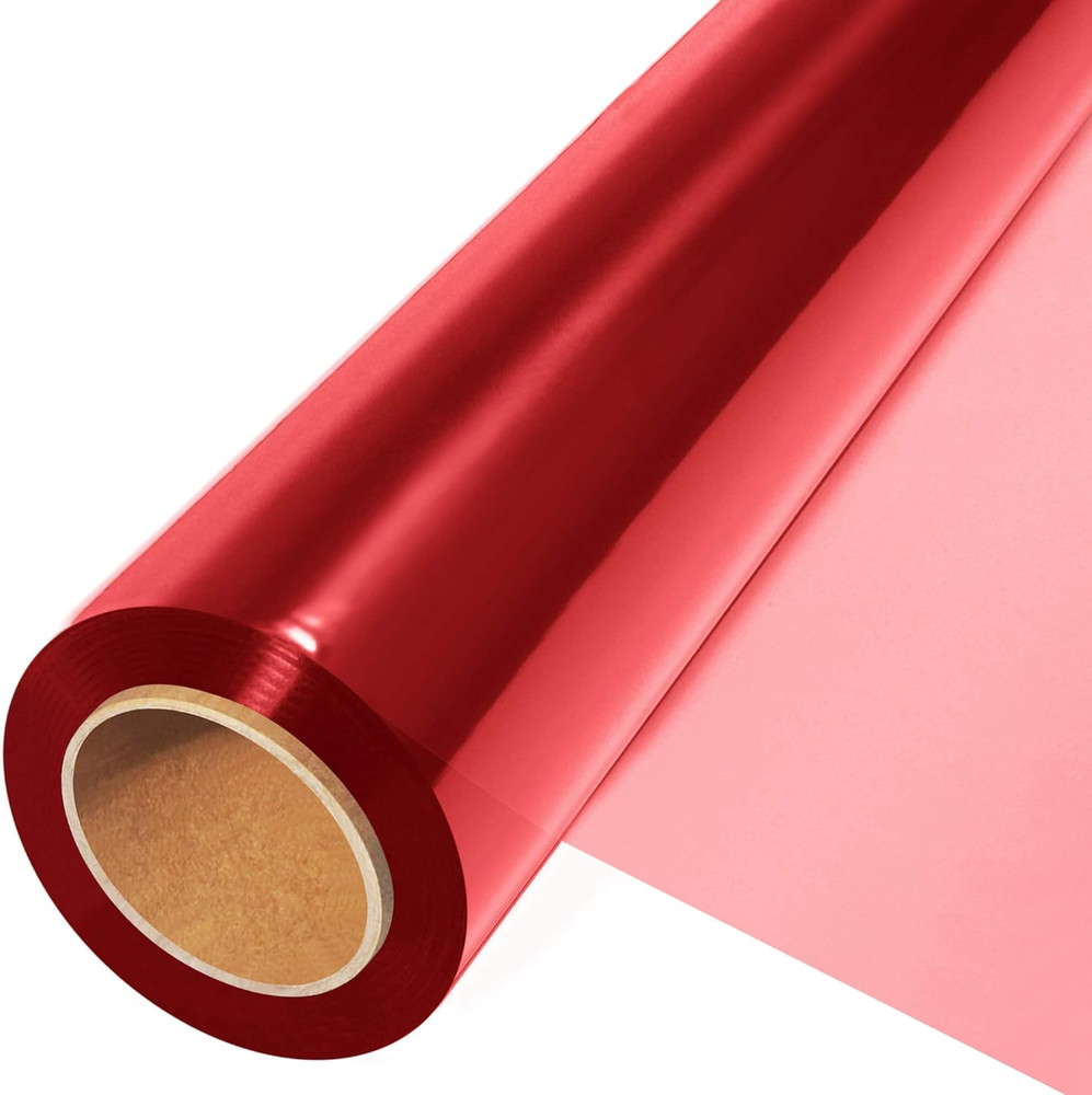 Red Cellophane Wrap Roll (100’ Ft. Long X 17.5” In. Wide) - 2.5 Mil Thick Transp