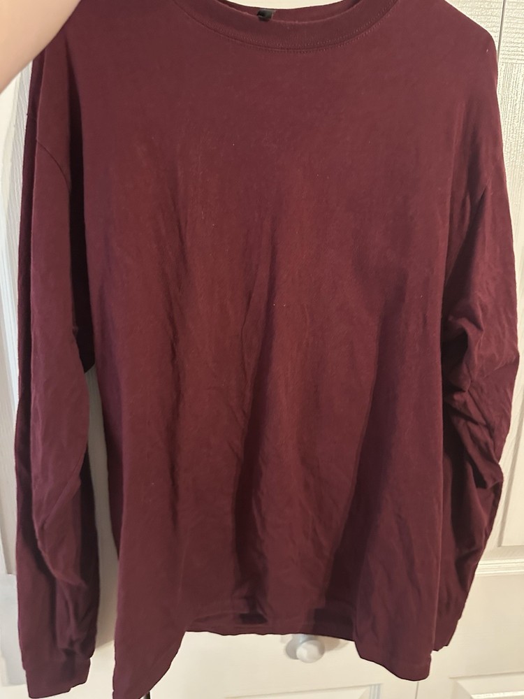 Men's Maroon Long Sleeve Crew Neck Cotton Knit T-Shirt Size L