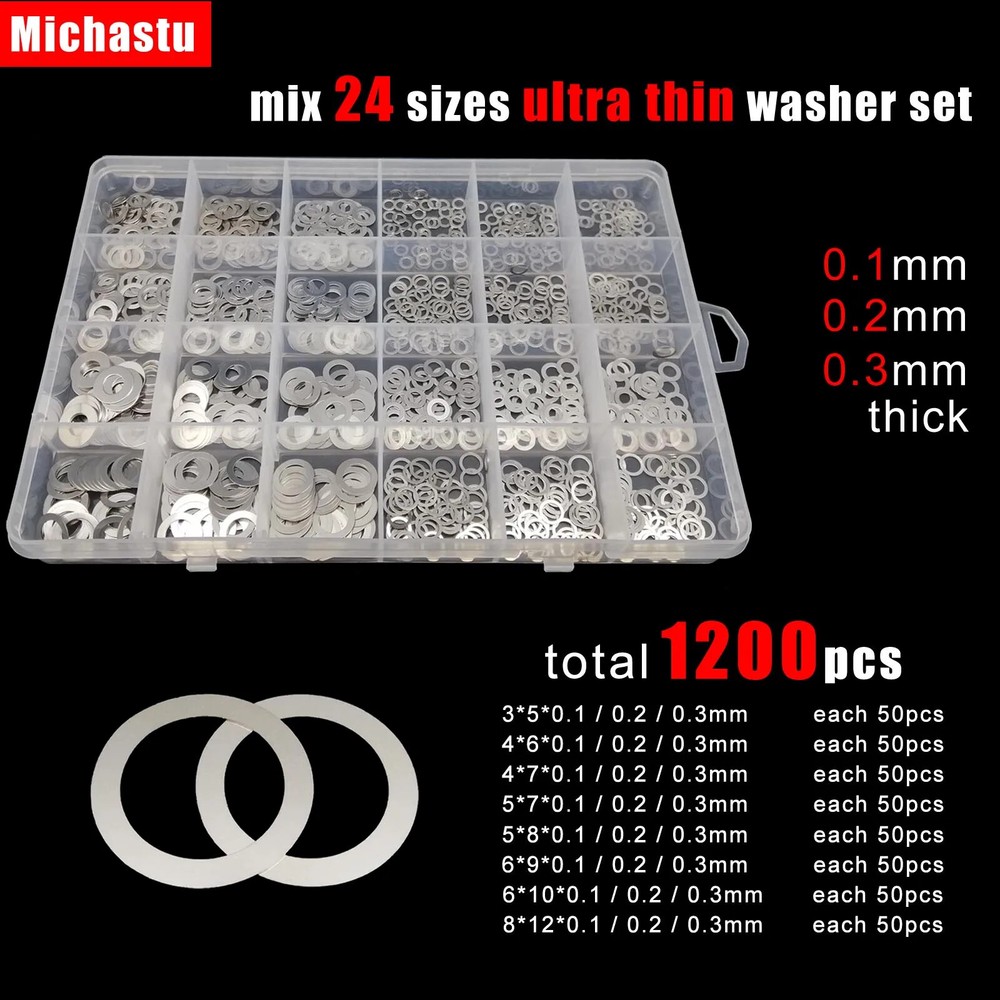 1200pcs/box Ultra Thin Flat Washer Plain Ultrathin Adjusting Shim M3 M4 M5 M6 M8