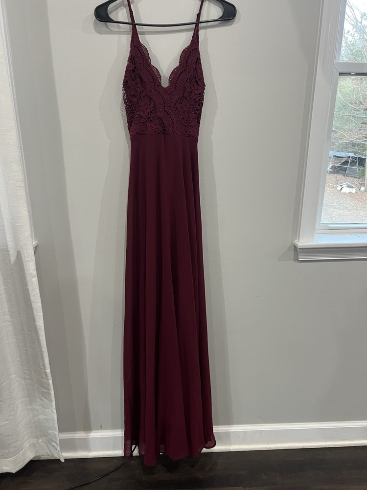 Lulus Burgundy Lace Chiffon Maxi Dress V-Neck Sleeveless Women’s Size S