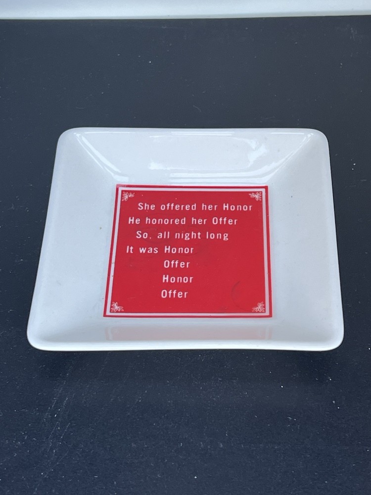 Ceramic Novelty Dish Honor Offer Humor Red Square Trinket Vintage
