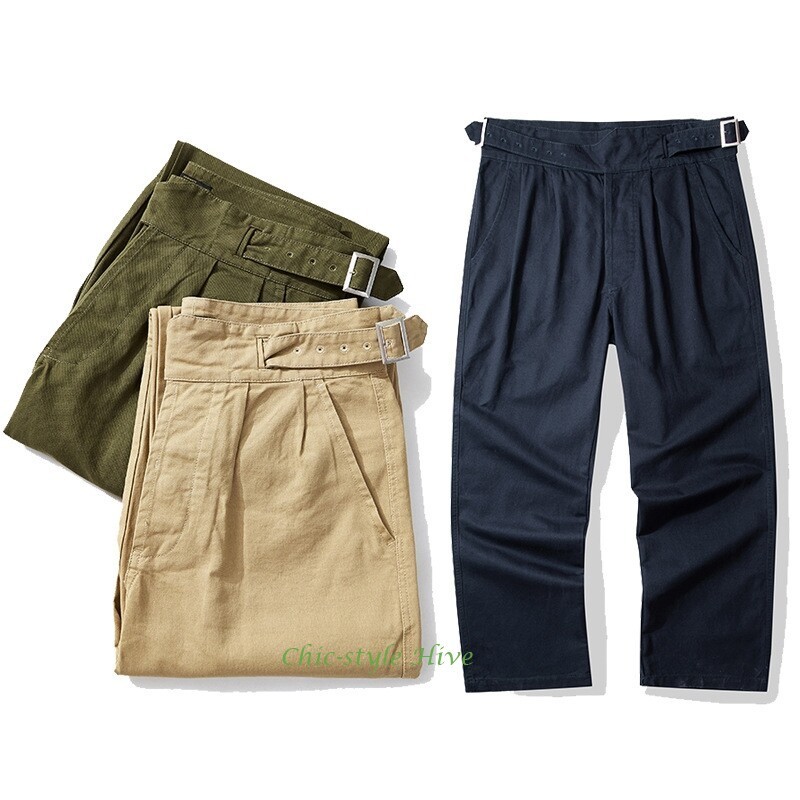 Men's Vintage British Army Gurkha Pants Khaki Loose Fit Casual Bermuda Trousers