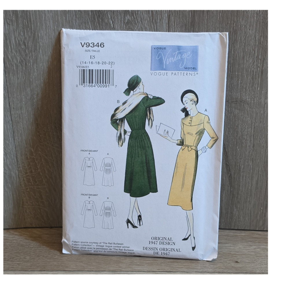 Vogue Patterns V9346 Uncut Vintage 1940s Misses' Dress Sewing Pattern 14-22