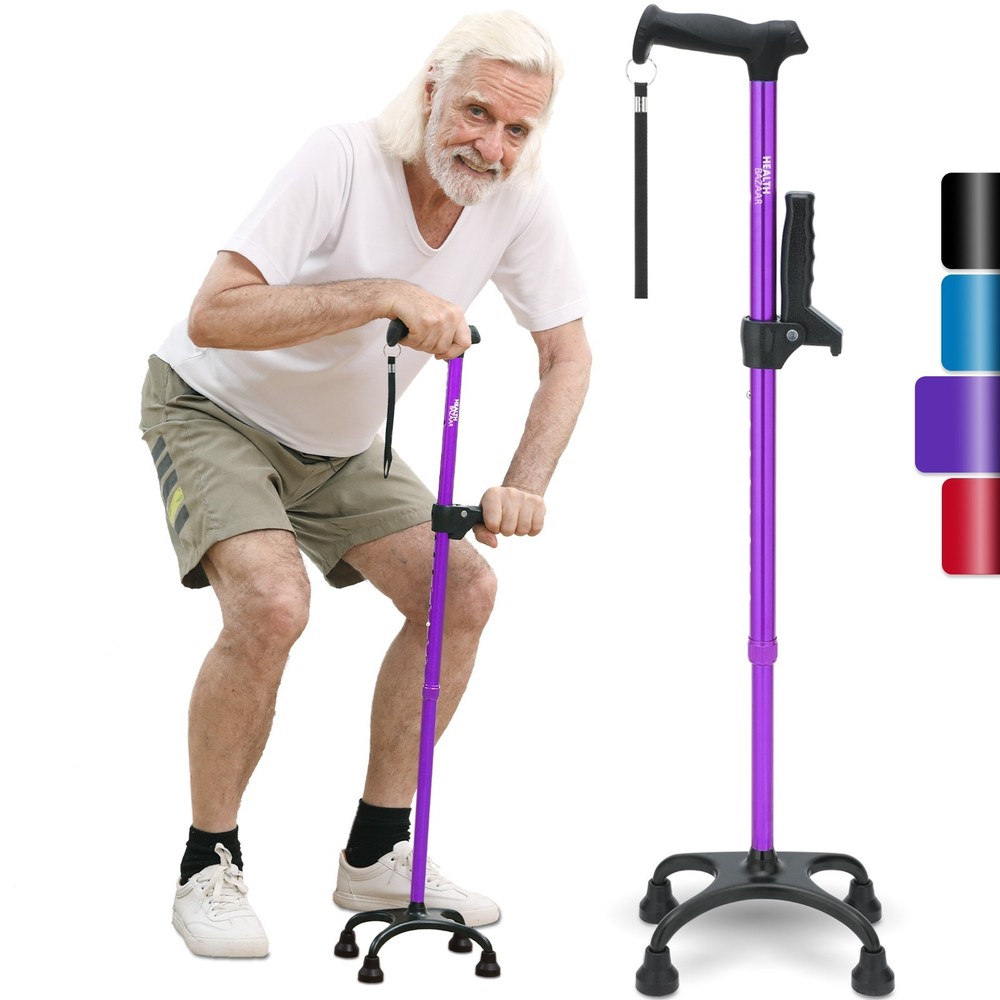Quad Cane, Walking Cane for Men & Women with 4 Pronged Base for Extra Balance