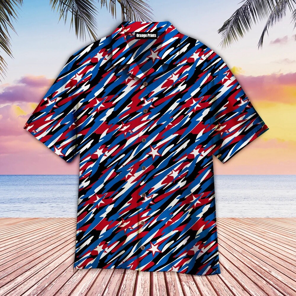 4th of July US Flag Camo Patriotic Hawaiian Shirt for Independence Day