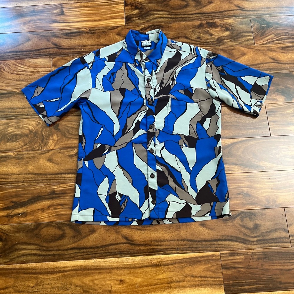 Manuhealii Hawaii Mens Large Blue Abstract Graphic Print Short Sleeve Shirt L-image