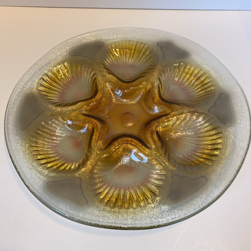 Clamshell Glass Serving Platter Oyster Starfish