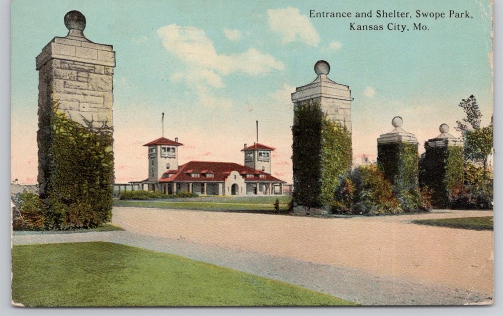 Swope Park Entrance & Shelter Kansas City MO Vintage Postcard 1910s
