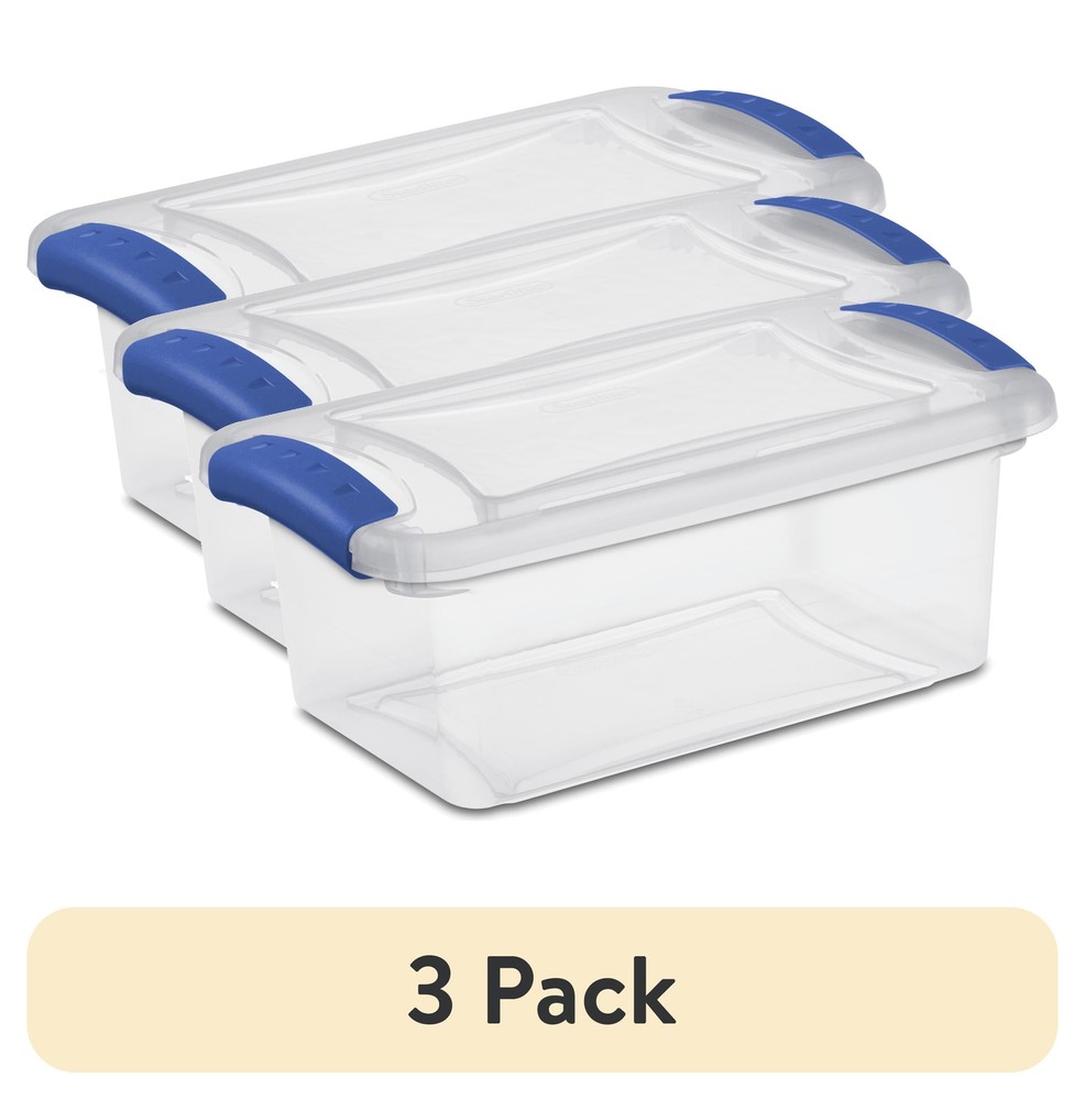 3-Pack Sterilite 7Qt Clear Latch Storage Bins with Blue Lids