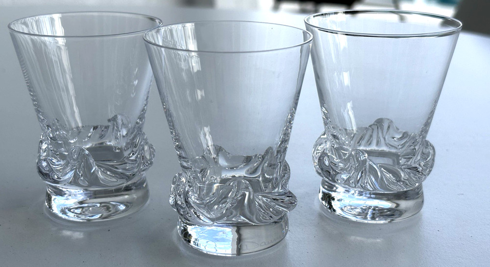 VTG French Crystal Shot Glasses Rare Daum Sorcy Pattern Mouth Blown 2.75
