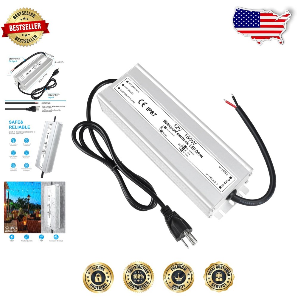 150W Waterproof LED Driver: 90-265V AC to 12V DC Power Supply for Outdoors