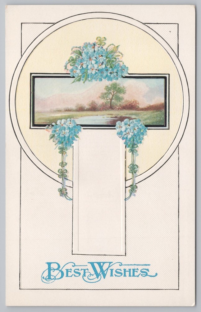 Greetings~Forget Me Nots On Cross & Best Wishes~Vintage Postcard