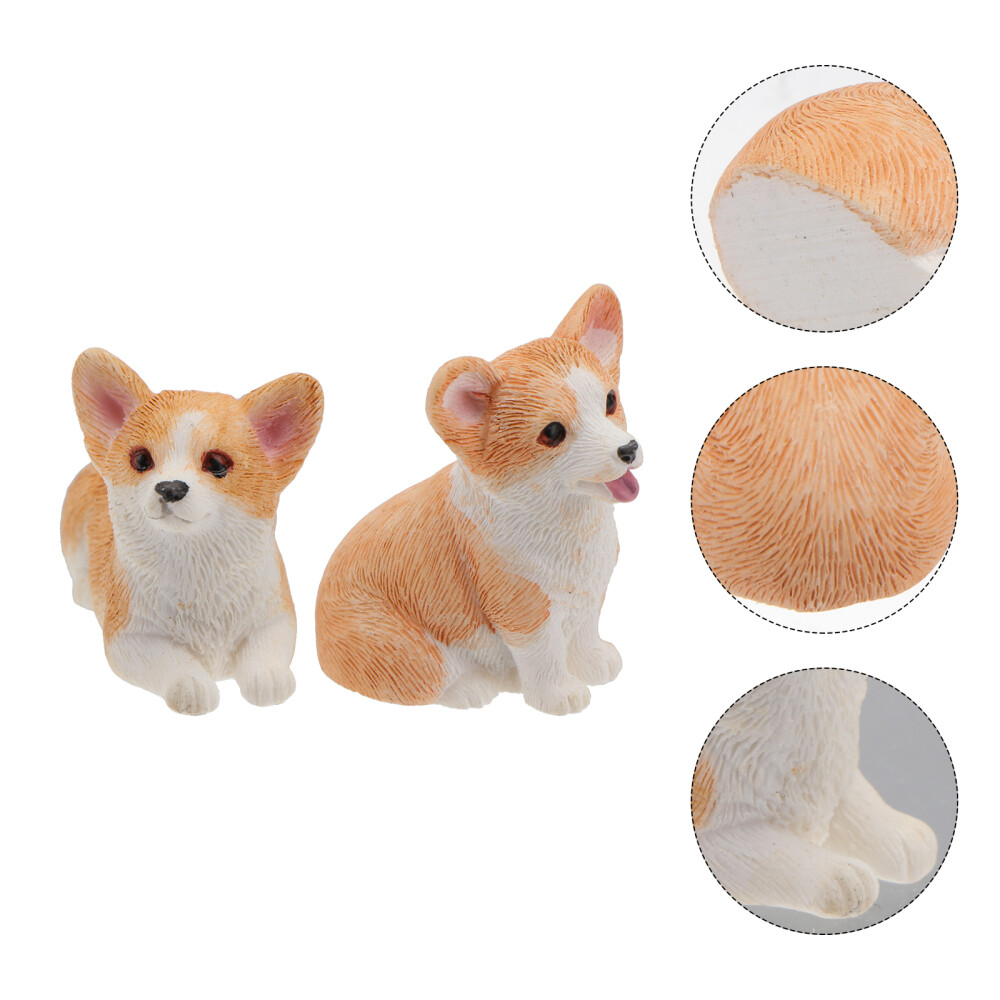 2 Pcs Corgi Figure Mini Figures Resin Ornaments Solid Dog Adornment Model