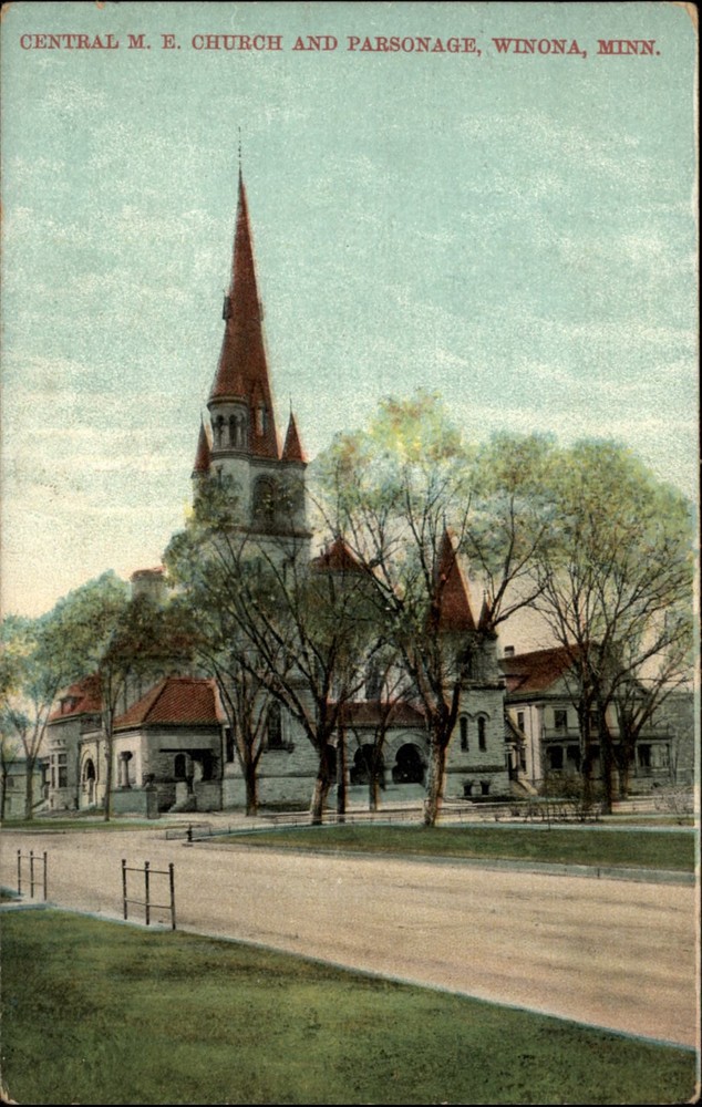 Central Methodist Church Winona Minnesota vintage postcard d735