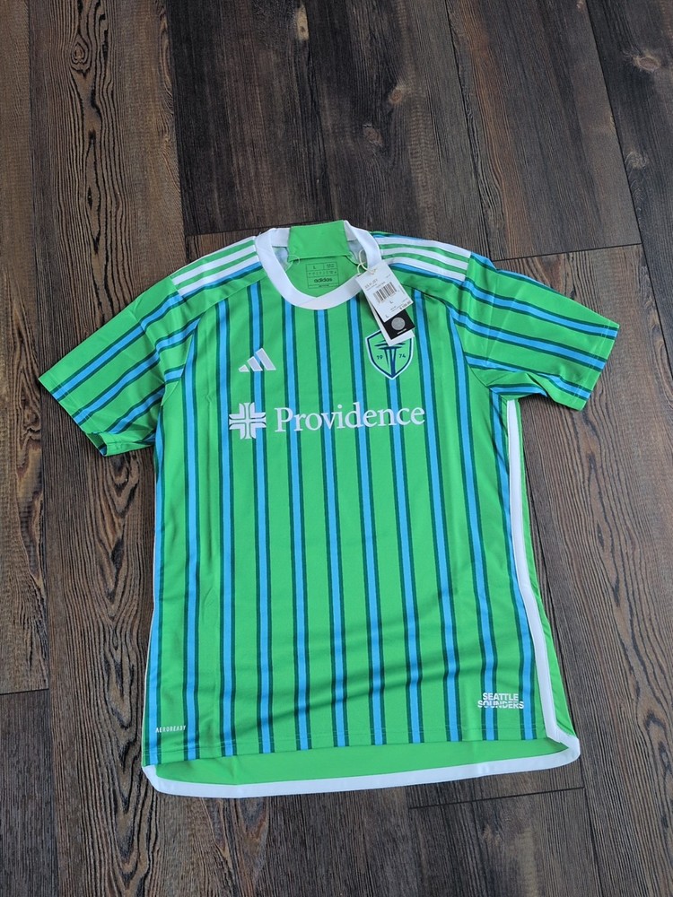 Seattle Sounders FC Soccer Jersey Adidas Men L Blue Stripe MLS 2023/24 Home NWT