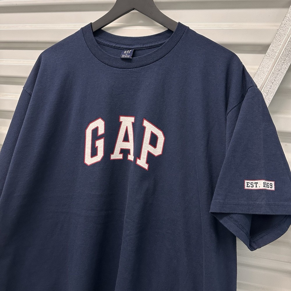 Vintage The Gap Logo Graphic T-shirt Mens XL Navy 1990s USA Made NOS New