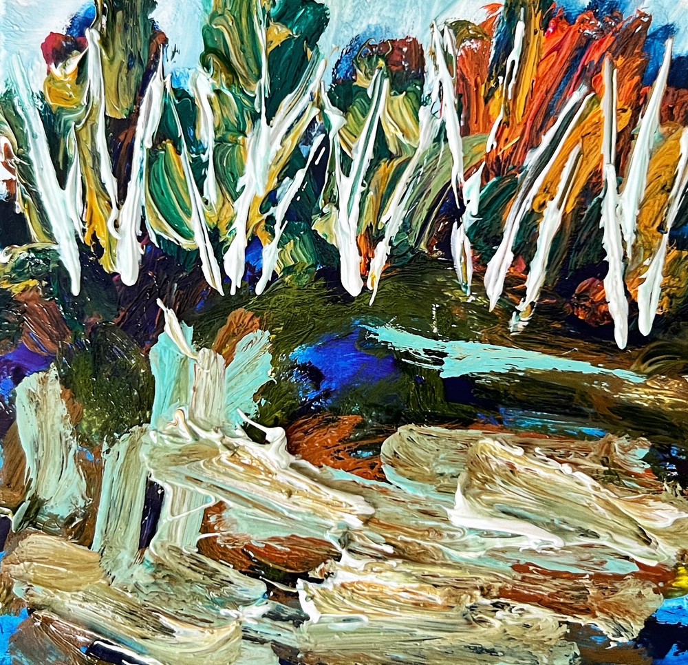 Abstract Fall Landscape Oil Painting with Trees Original Signed Expressionist Artwork