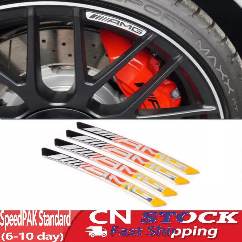 4Pcs 3D Silver Black Sticker For AMG Sport Wheel Wheels Rim Decal Emblem Badge.