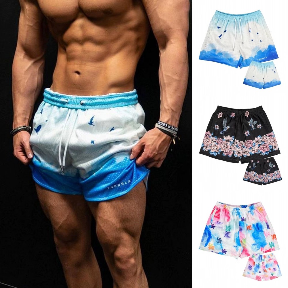 Unisex Youngla Block Party Shorts Mens Womens Mesh Casual Fitness Sport Shorts